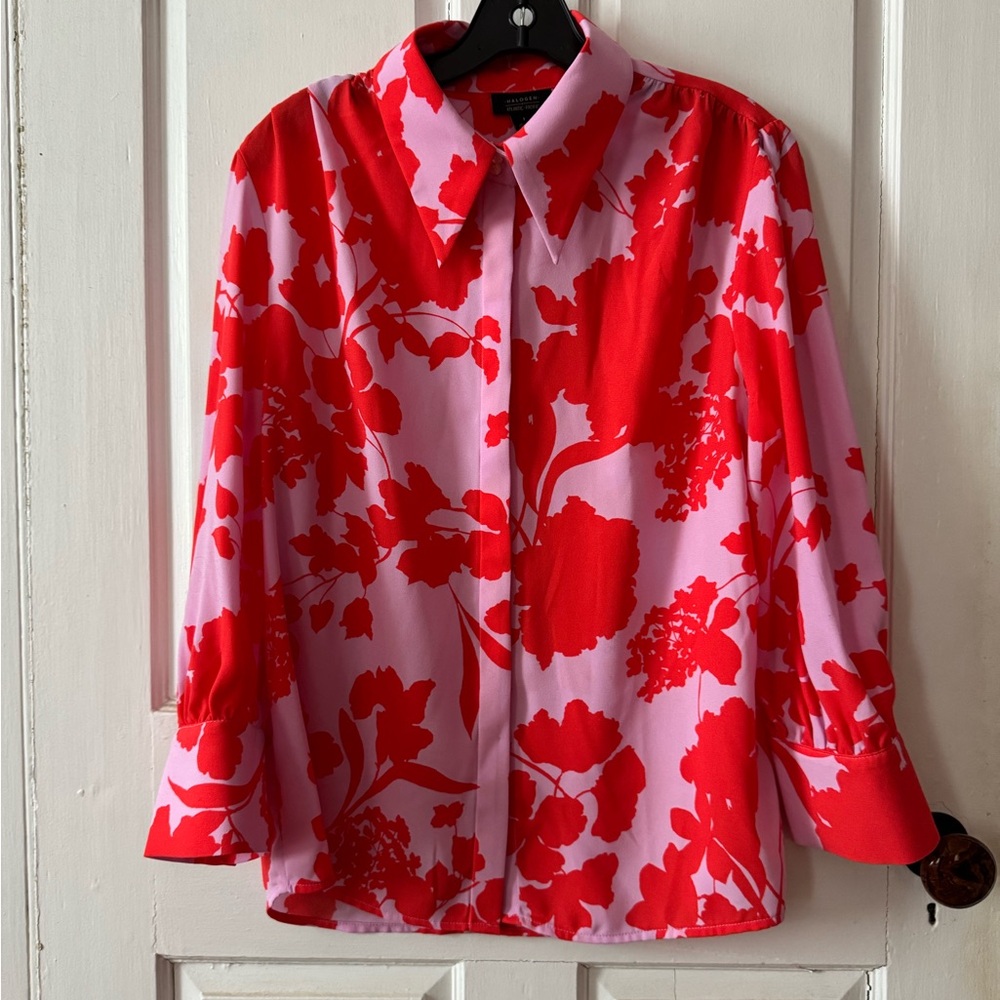 Atlantic Pacific X Halogen Red and Pink Floral Button-Up Shirt